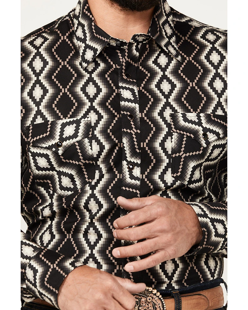 Rock & Roll Denim Men's Southwestern Print Long Sleeve Snap Stretch Western Shirt