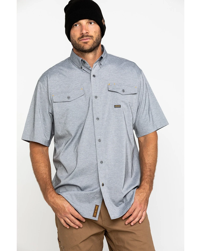 Ariat Men's Grey Rebar Made Tough Durastretch Vent Short Sleeve Work Shirt - Tall