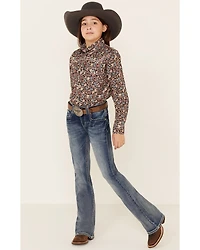 Shyanne Girls' Light Embroidered Faux Flap Pocket Bootcut Jeans