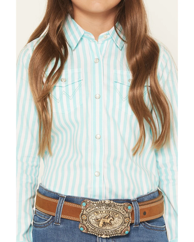 Wrangler Girls' Striped Long Sleeve Pearl Snap Western Shirt