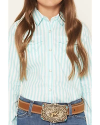 Wrangler Girls' Striped Long Sleeve Pearl Snap Western Shirt