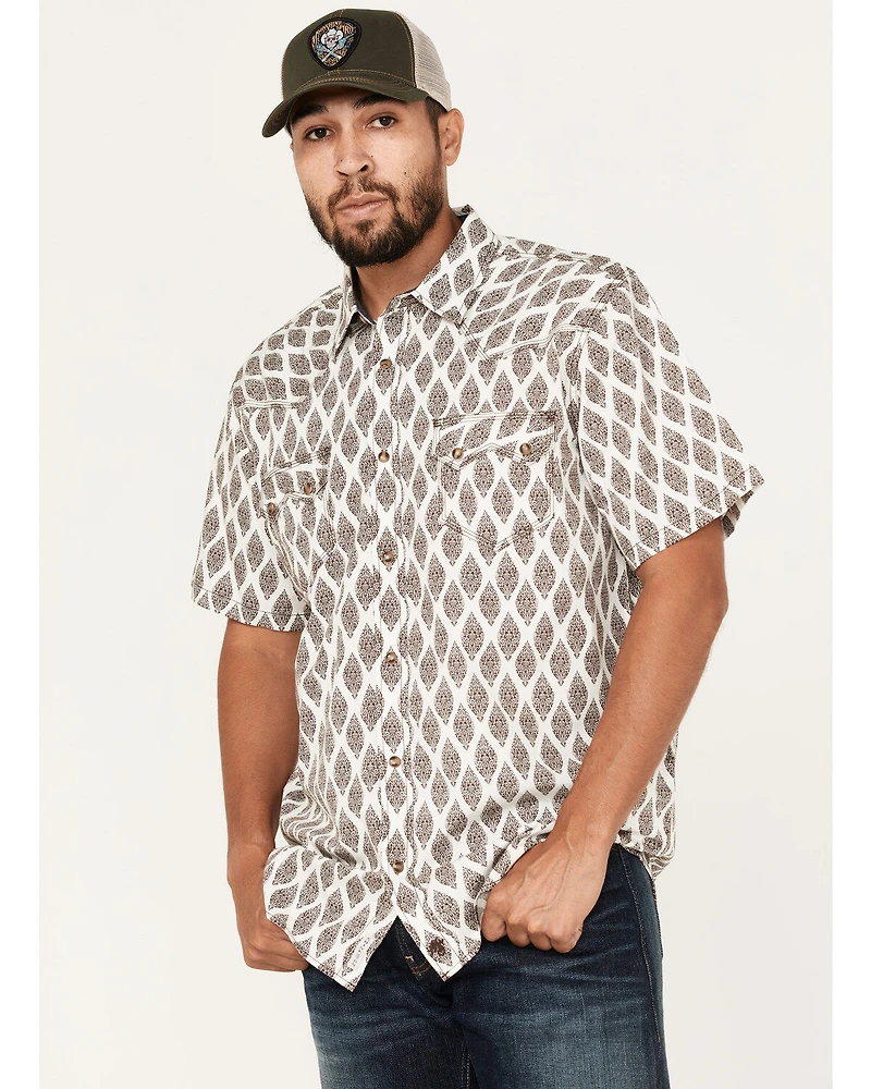 Moonshine Spirit Men's Bar Stool Floral Geo Print Snap Western Shirt