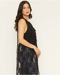 Listicle Women's Sleeveless Floral Lace Tie Front Kimono