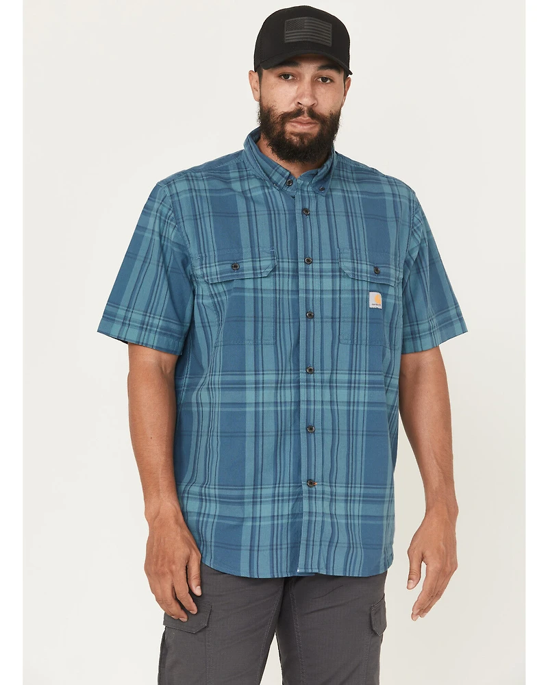 Carhartt Men's Plaid Print Loose Fit Midweight Short Sleeve Button-Down Work Shirt