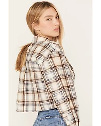 Cleo + Wolf Women's Plaid Print Cropped Shirt