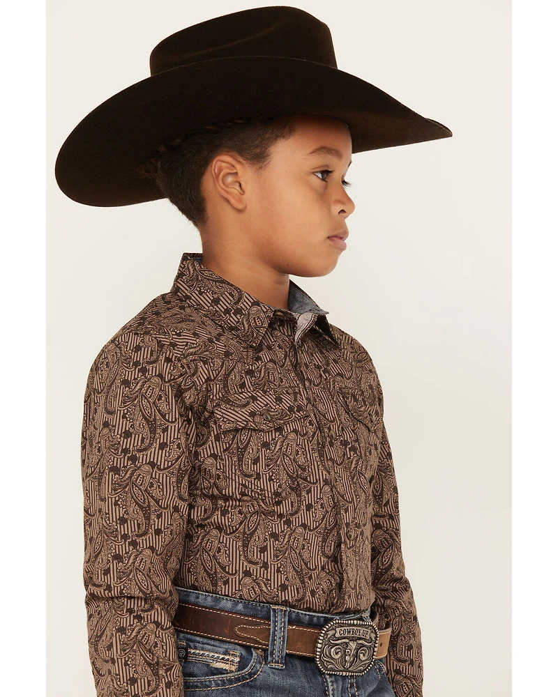 Cody James Boys' Linear Paisley Print Long Sleeve Western Snap Shirt