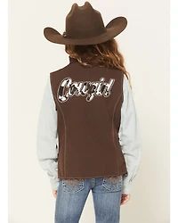 Cowgirl Hardware Girls' Cowhide Print Softshell Vest