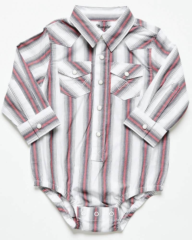 Wrangler Infant Boys' Striped Print Long Sleeve Snap Stretch Onesie