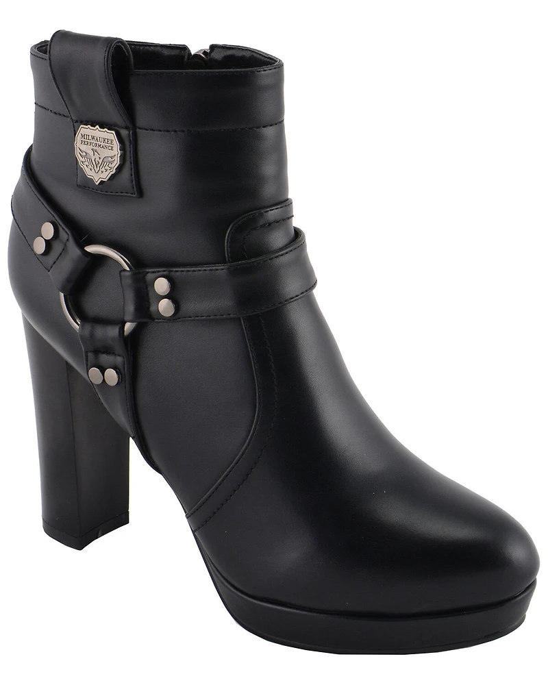 Milwaukee Leather Women's Block Heel Harness Booties - Round Toe