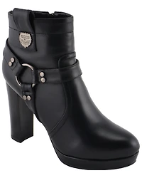 Milwaukee Leather Women's Block Heel Harness Booties - Round Toe