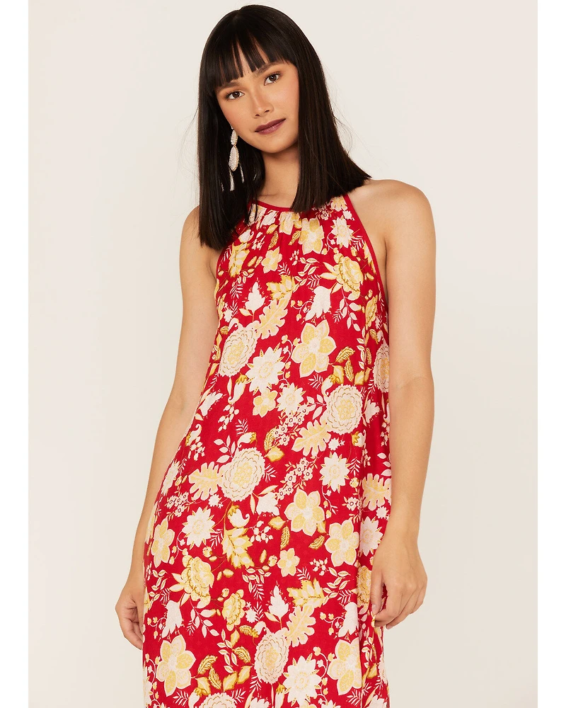 Band of the Free Women's Power Peace Floral Print Halter Midi Dress