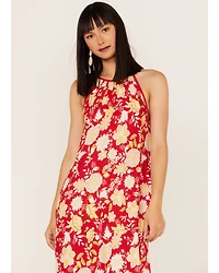 Band of the Free Women's Power Peace Floral Print Halter Midi Dress