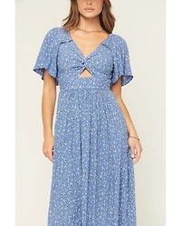 Angie Women's Floral Print Knot Short Sleeve Midi Dress