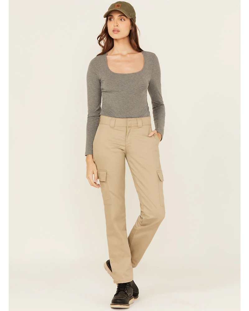 Dickies Women's Mid Rise Straight Stretch Twill Cargo Work Pants
