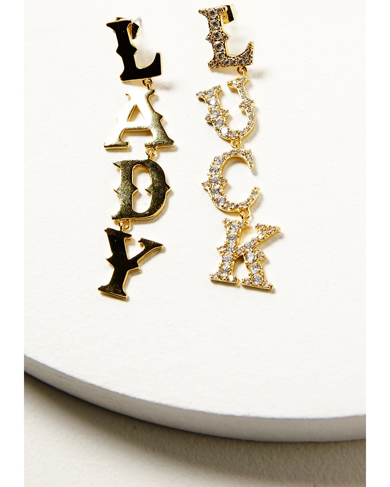 Understated Leather Women's Lady Luck Rhinestone Earrings