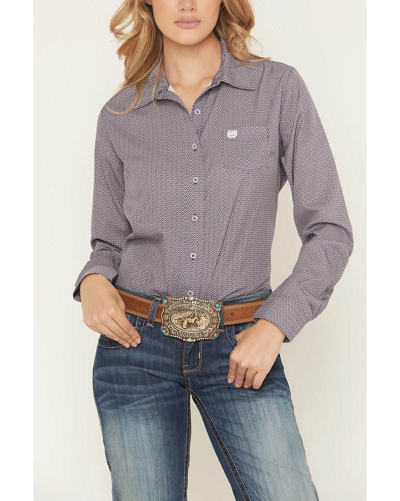Cinch Women's Geo Print Long Sleeve Button-Down Stretch Western Shirt