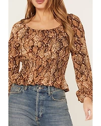 Shyanne Women's Snake Print Long Sleeve Peasant Blouse