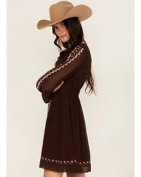 Shyanne Women's Georgette Embroidered Long Sleeve Mini Dress