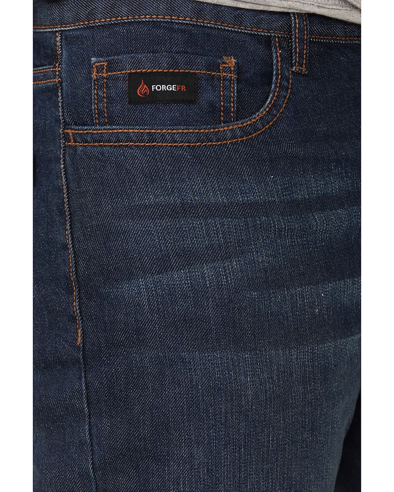 Forge Workwear Men's FR Cross Hatch Medium Wash Inherent Relaxed Bootcut Rigid Denim Jeans