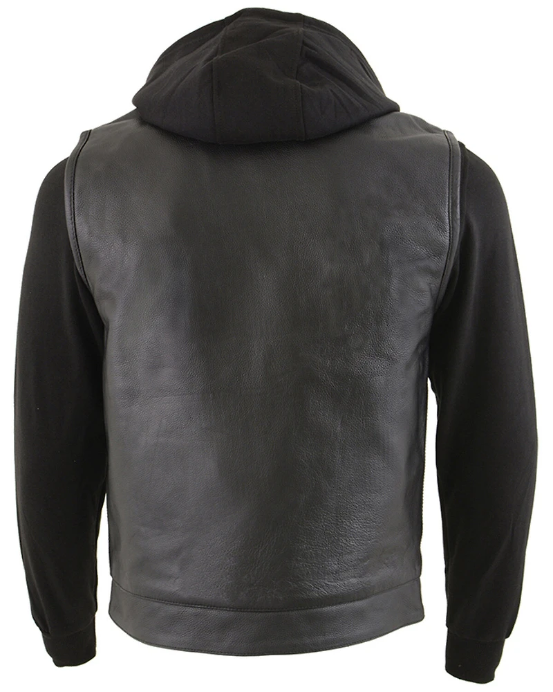 Milwaukee Leather Men's Club Style Zip Front Vest and Full Sleeve Hooded Jacket