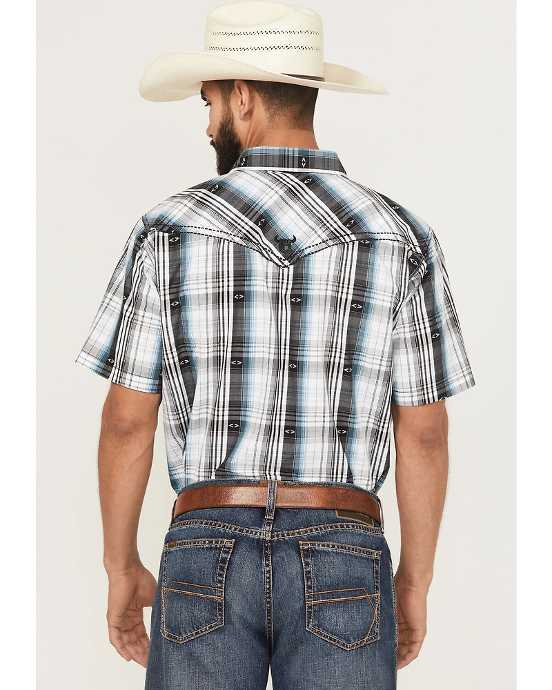 Cowboy Hardware Men's Plaid Print Short Sleeve Snap Western Shirt