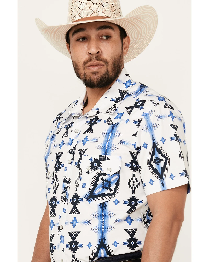 Rock & Roll Denim Men's Southwestern Print Short Sleeve Snap Stretch Western Shirt
