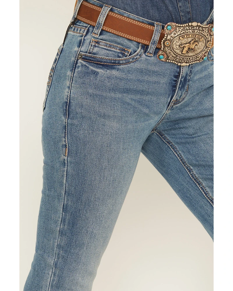 Rock & Roll Denim Women's Medium Wash Mid Rise Boot Stitch Bootcut Stretch Jeans