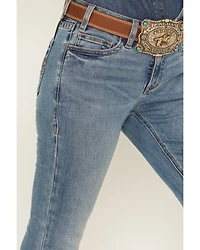 Rock & Roll Denim Women's Medium Wash Mid Rise Boot Stitch Bootcut Stretch Jeans