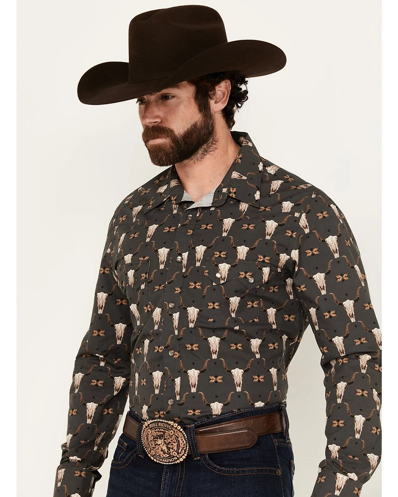 Rock & Roll Denim Men's Vintage '46 Steer Head Print Long Sleeve Pearl Snap Western Shirt