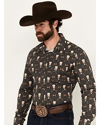 Rock & Roll Denim Men's Vintage '46 Steer Head Print Long Sleeve Pearl Snap Western Shirt