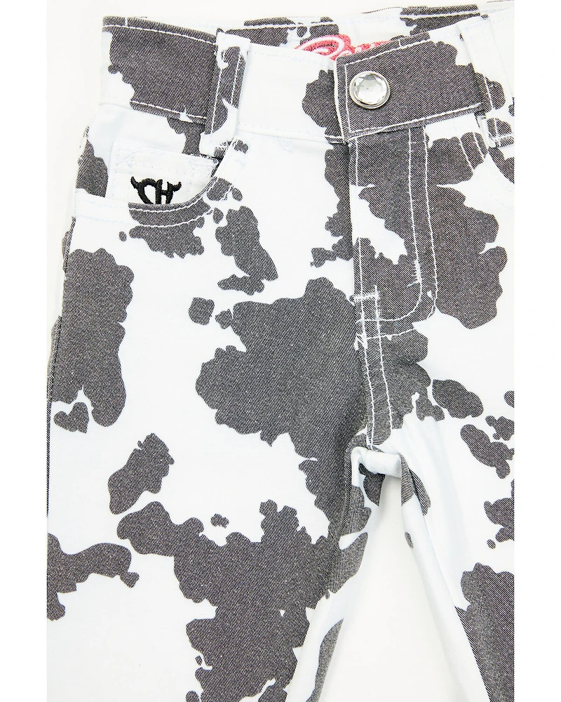 Cowgirl Hardware Toddler Girls' Cow Print Double Ruffle Stretch Denim Jeans