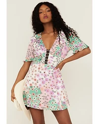 Beyond The Radar Women's Mixed Floral Print Corset Mini Dress