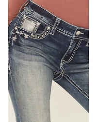 Grace LA Women's Medium Wash Mid Rise Star Horseshoe Bootcut Stretch Denim Jeans