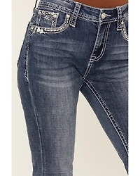 Grace LA Women's Medium Wash Geo Print Embroidered Mid Rise Bootcut Stretch Denim Jeans