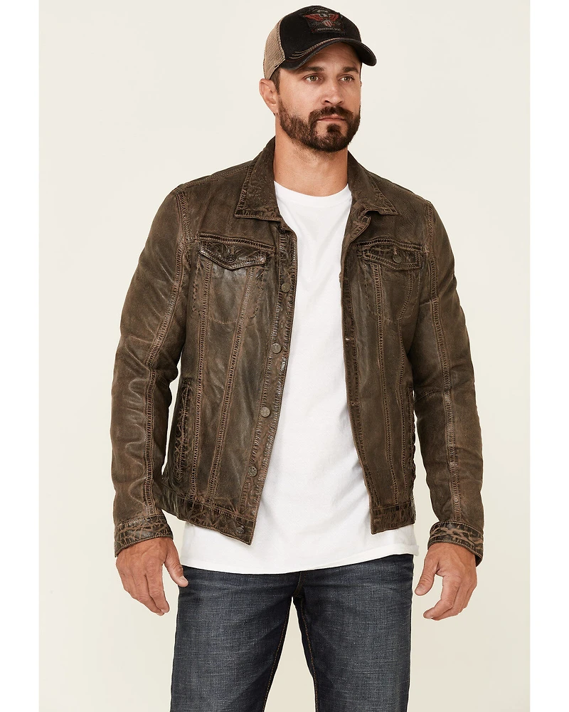Mauritius Leather Men's Geoff Zip-Front Distressed Trucker Jacket