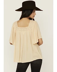 Band Of The Free Women's Solid Short Sleeve Ruffle Blouse