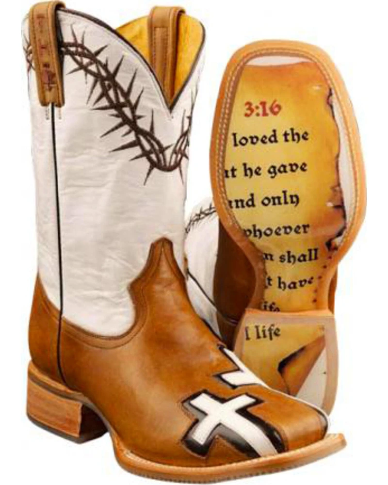 Tin Haul Men's Between Two Thieves John 3:16 Western Boots - Broad Square Toe