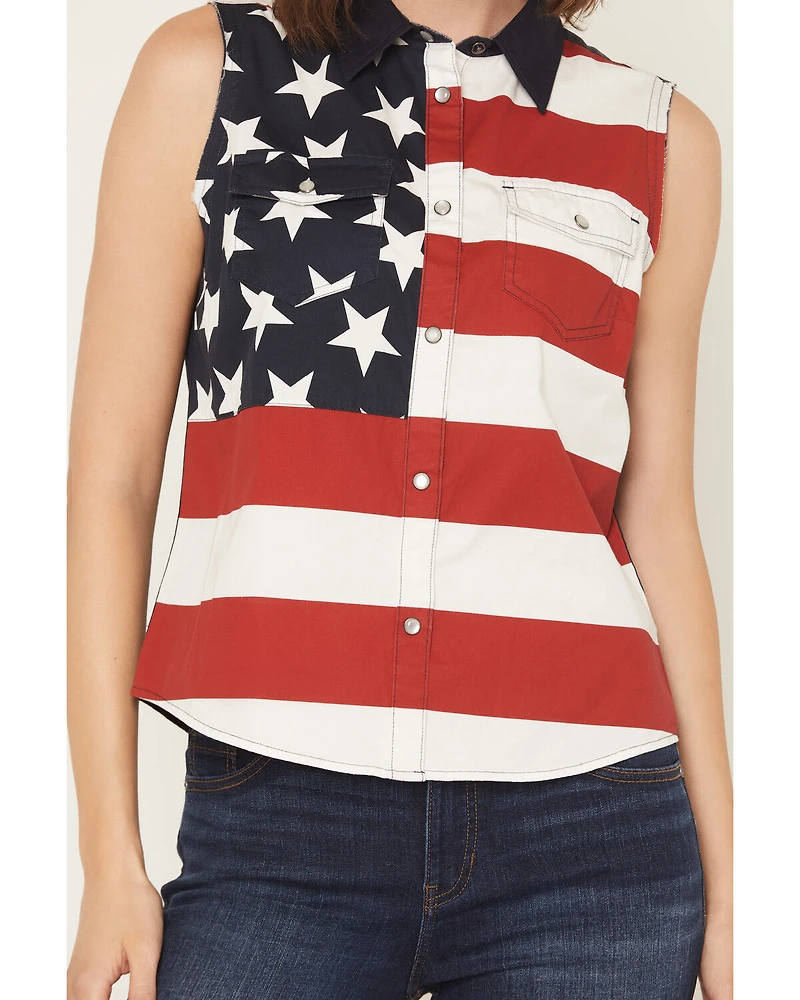 Shyanne Women's Americana Print Bubba Sleeveless Snap Western Shirt