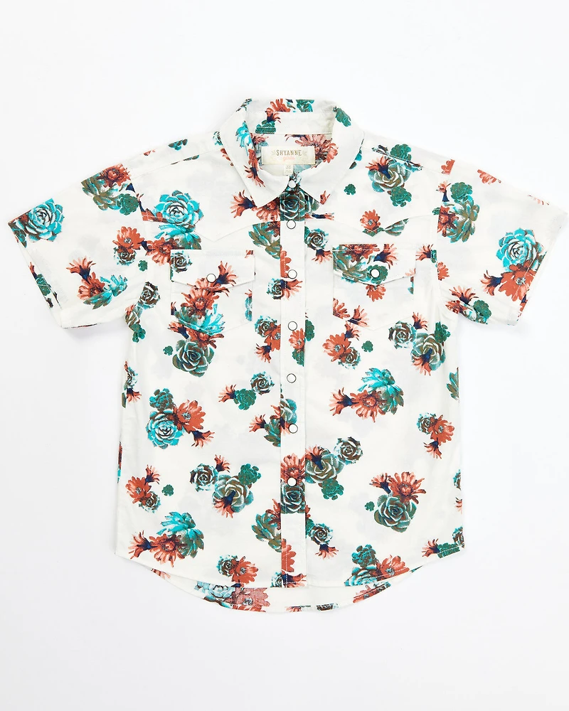 Shyanne Toddler Girls' Floral Print Short Sleeve Western Pearl Snap Shirt