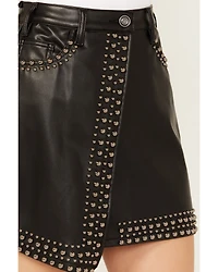 Rock & Roll Denim Women's Faux Leather Studded Mini Skirt