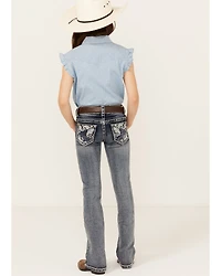 Shyanne Little Girls' Medium Wash Faded Paisley Pocket Stretch Bootcut Jeans