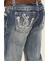 Grace LA Little Girls' Light Wash Double Horseshoe Pocket Bootcut Stretch Denim Jeans