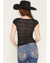 Wild Moss Women's Sheer Lace Short Sleeve Top