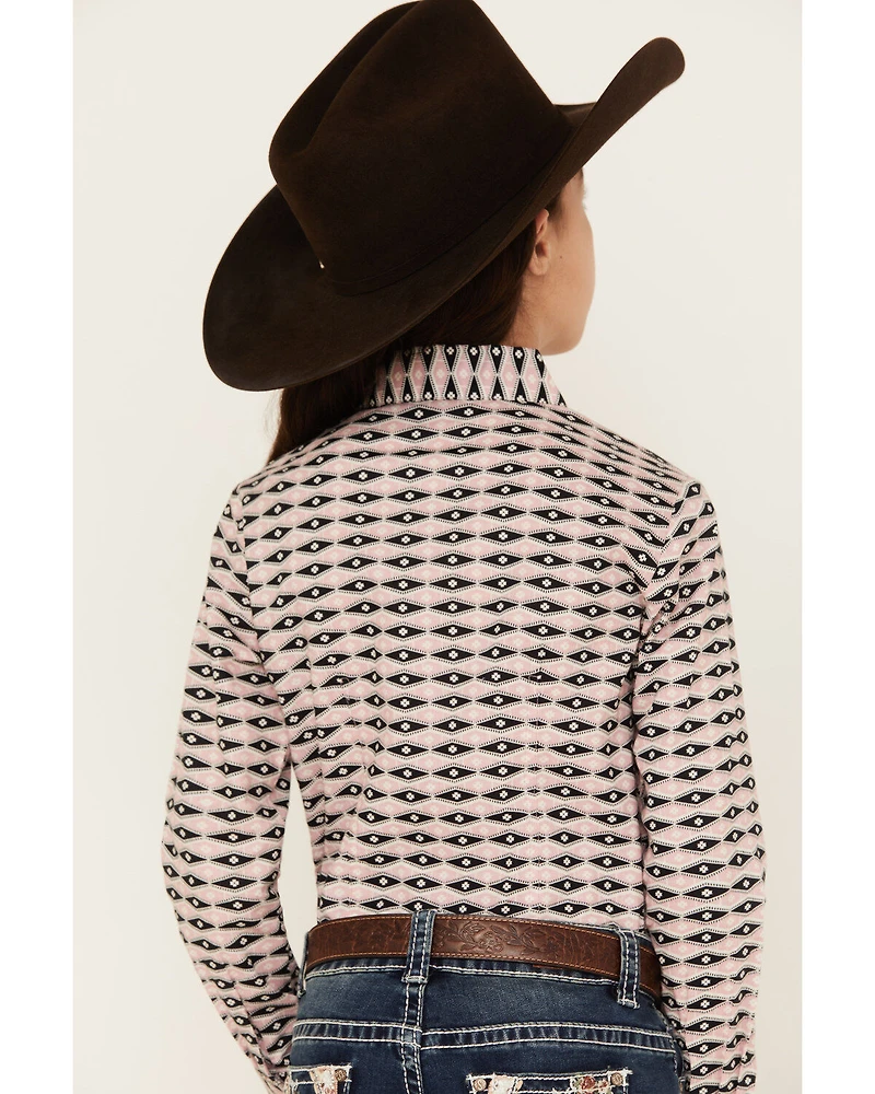Cruel Girl Girls' Geo Print Long Sleeve Western Snap Shirt