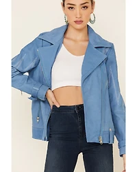 Understated Leather Women's Sunburst Zip-Front Moto Jacket
