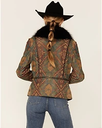 Double D Ranch Women's Top Ridge Weaver Zip-Front Faux Collar Leather Jacket
