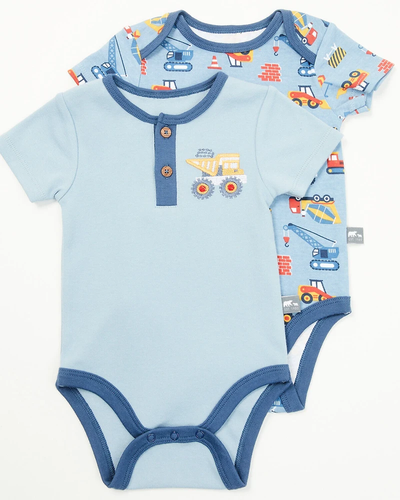 Rugged Bear Infant Boys' Construction Print Onesies - 2 Pack