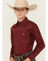 Cowboy Hardware Boys' Geo Print Long Sleeve Snap Stretch Western Shirt
