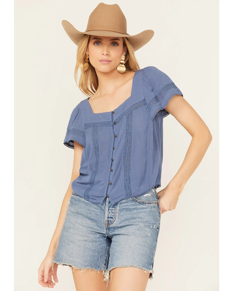 Jolt Women's Peasant Short Sleeve Button-Down Shirt