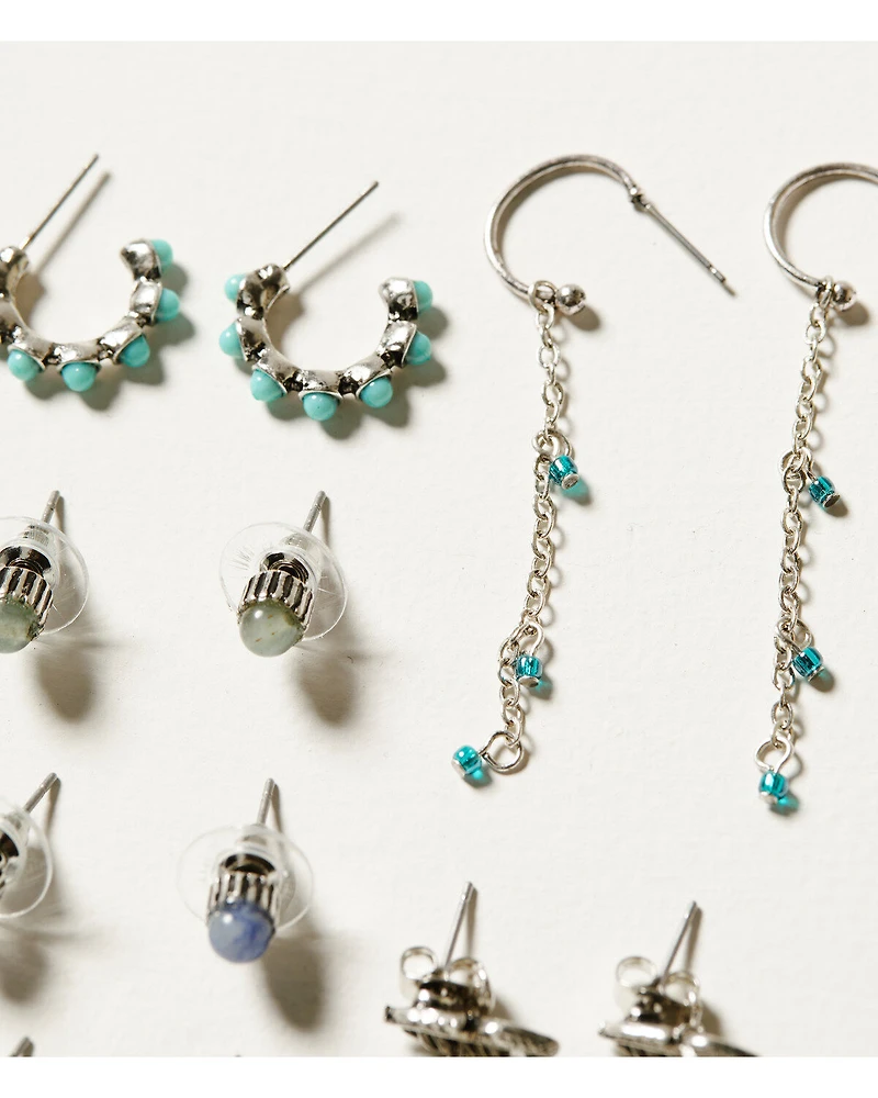 Shyanne Women's 6-Piece Turquoise Mini Hoops & Studs Earrings Set